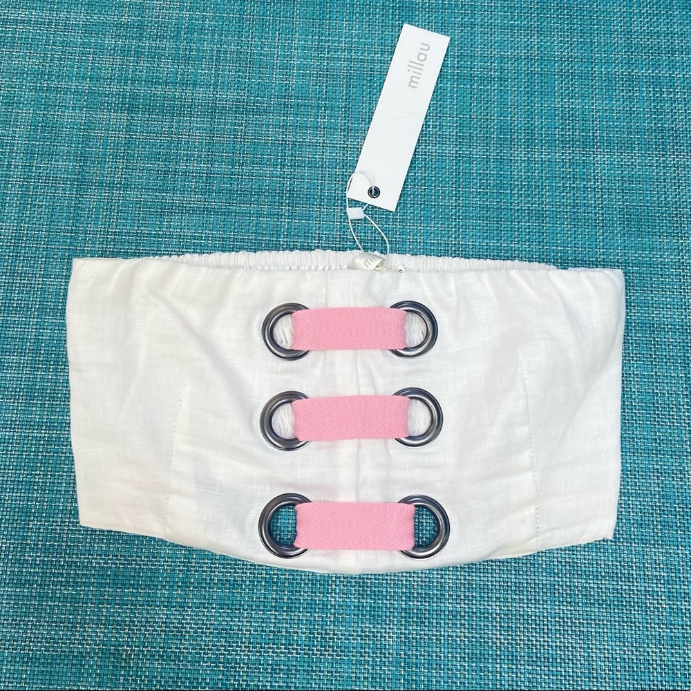 white and pink bandeau top